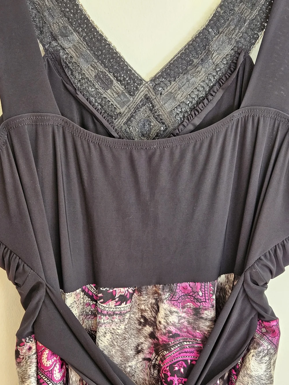 Black & Pink Paisley Asymmetrical Handkerchief Hem Dress - Picture 14 of 14